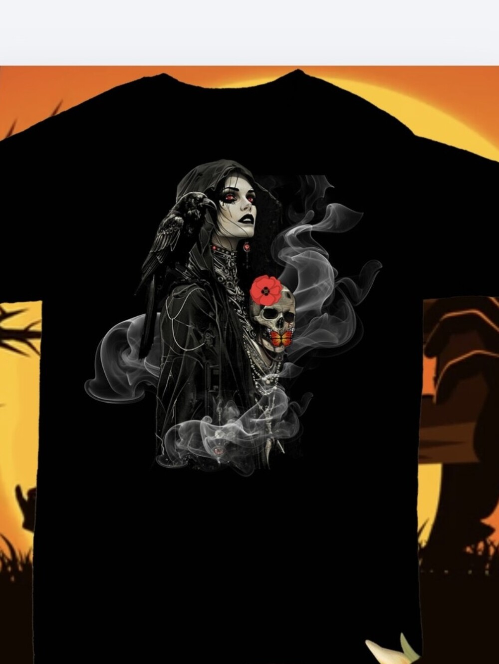 Exclusive Gothic Witch Crow Graphic Tee Hand Crystals
